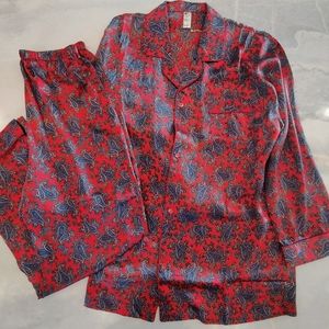 NWT Silk Pajama Set- Long Sleeves + Pants | Men's Vintage Asian Print PJ